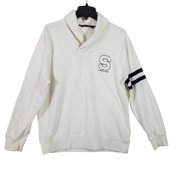 Sean John Other - Sean John Mens Shawl‎ Collar Sweatshirt White Large Varsity Patch Pullover